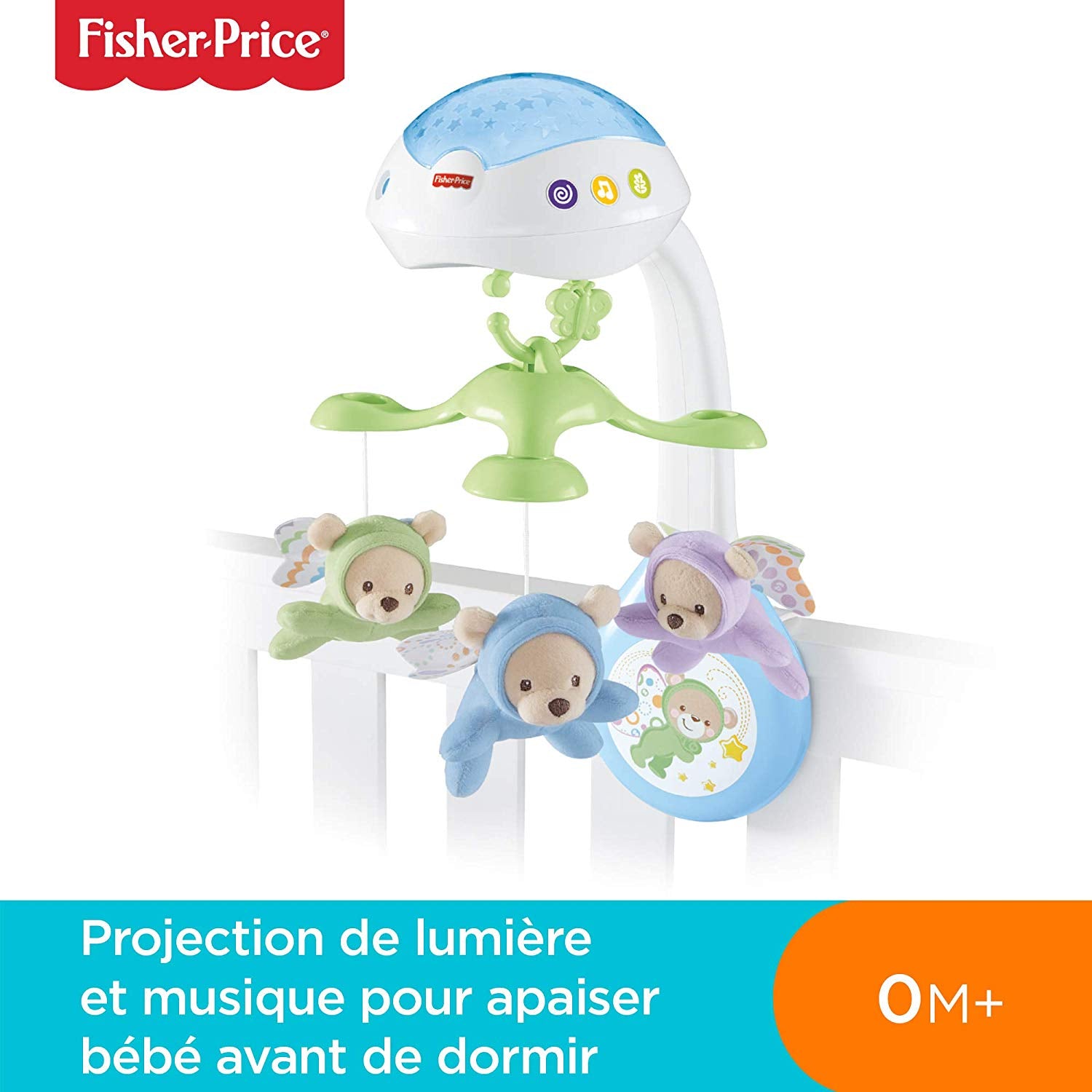 Fisher-Price Doux Rêves Papillon 3-en-1 Mobile Musical pour Lit Bébé Télécommandé, Projection de Lumières, Musiques et Sons, dès la Naissance, CDN41