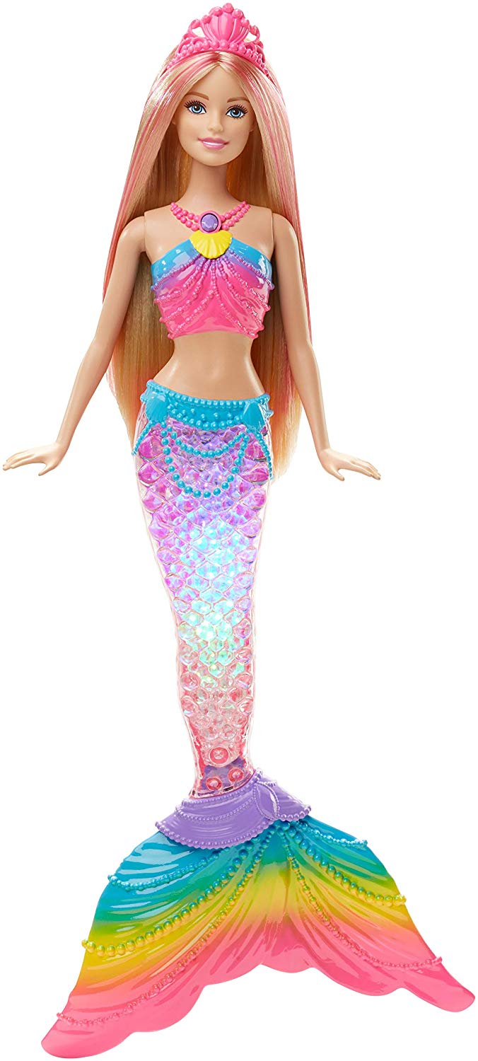 Barbie Dreamtopia poupée sirène Arc-en-ciel blonde Couleurs et Lumières à plonger dans l'eau, avec piles incluses, jouet pour enfant, DHC40