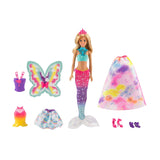 Barbie Dreamtopia poupée Arc-en-ciel coffret 3 en 1 blonde avec trois tenues multicolores de princesse, sirène et fée , jouet pour enfant, FJD08