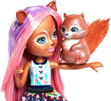Enchantimals Mini-poupée Sancha Écureuil et Figurine Animale Stumper, aux cheveux roses et bruns avec jupe en tissu, jouet enfant, FMT61