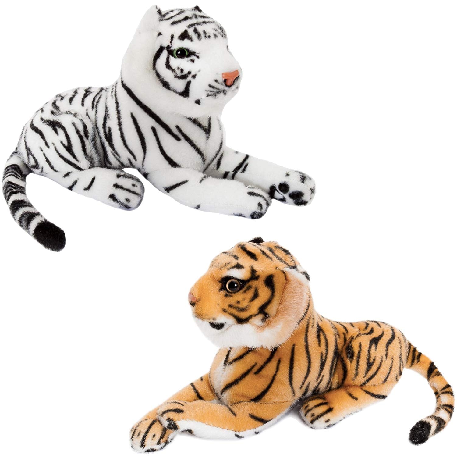 Brubaker - Deux Peluche Tigre Marron et Blanc - 25 cm