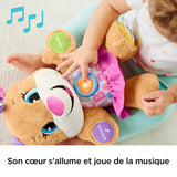 Fisher-Price la sœur de Puppy Eveil Progressif jouet bébé, peluche interactive, plus de 50 chansons et 3 niveaux, version française, 6 mois et plus, FPP52