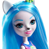 Enchantimals Mini-poupée Winsley Loup et Figurine Animale Trooper, aux cheveux bleus avec jupe à motifs en tissu, jouet enfant, FRH40