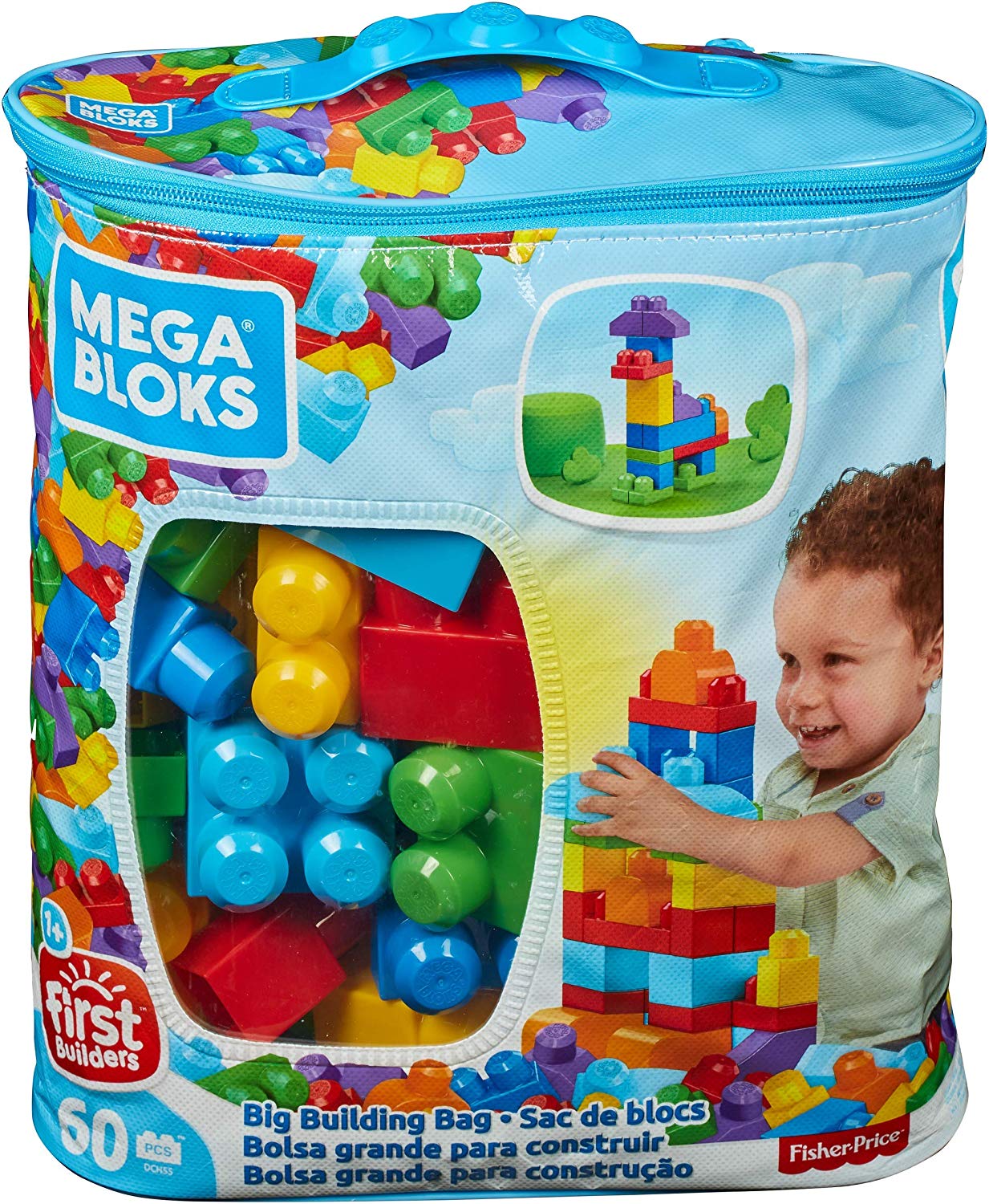 Mega Bloks Sac Bleu, briques et jeu de construction, 60 pièces, jouet pour bébé et enfant de 1 à 5 ans, DCH55
