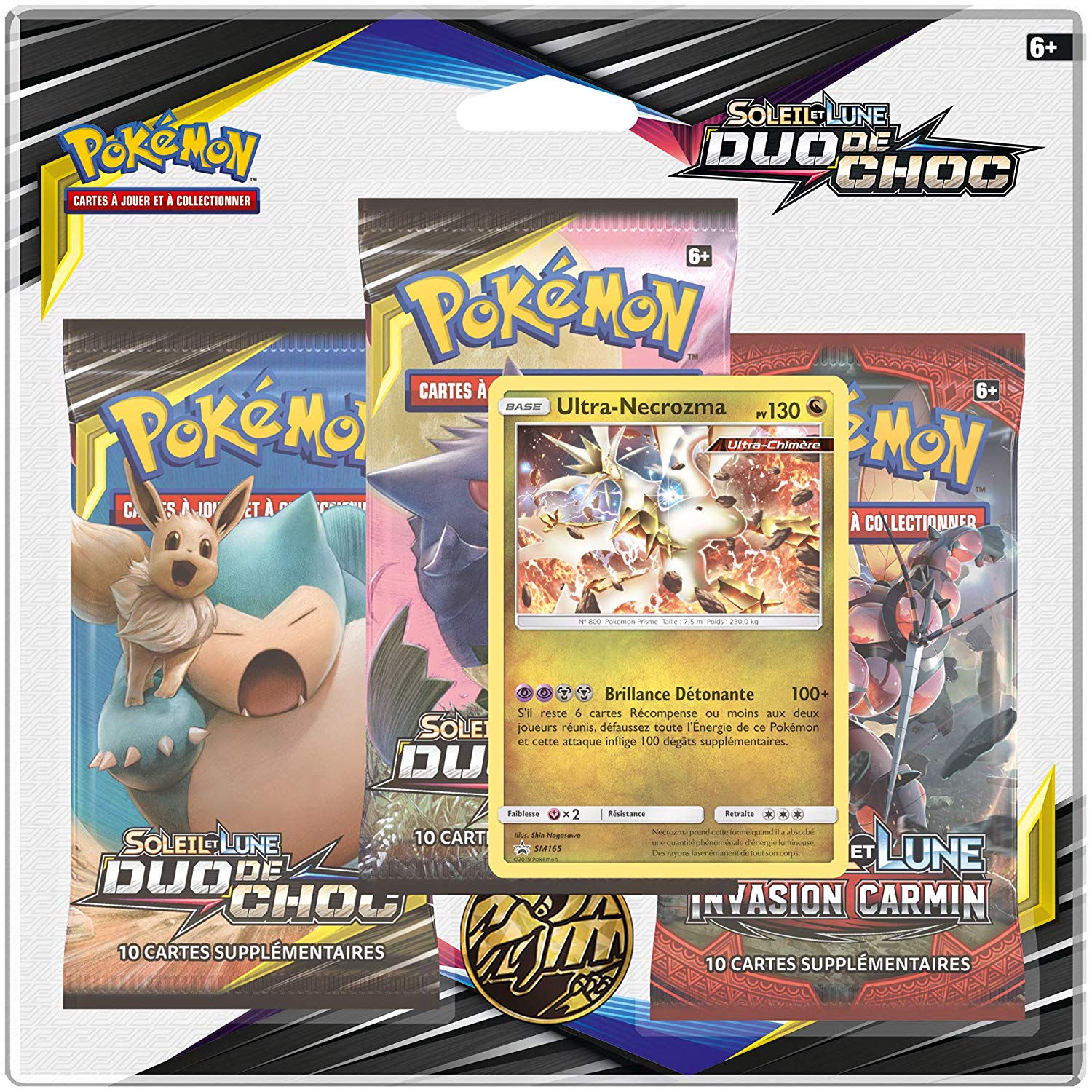 Pokemon- Modèle aléatoire Soleil et Lune-Duo de Choc (SL09) -Pack 3 boosters, 3PACK01SL09, Cartes à Collectionner