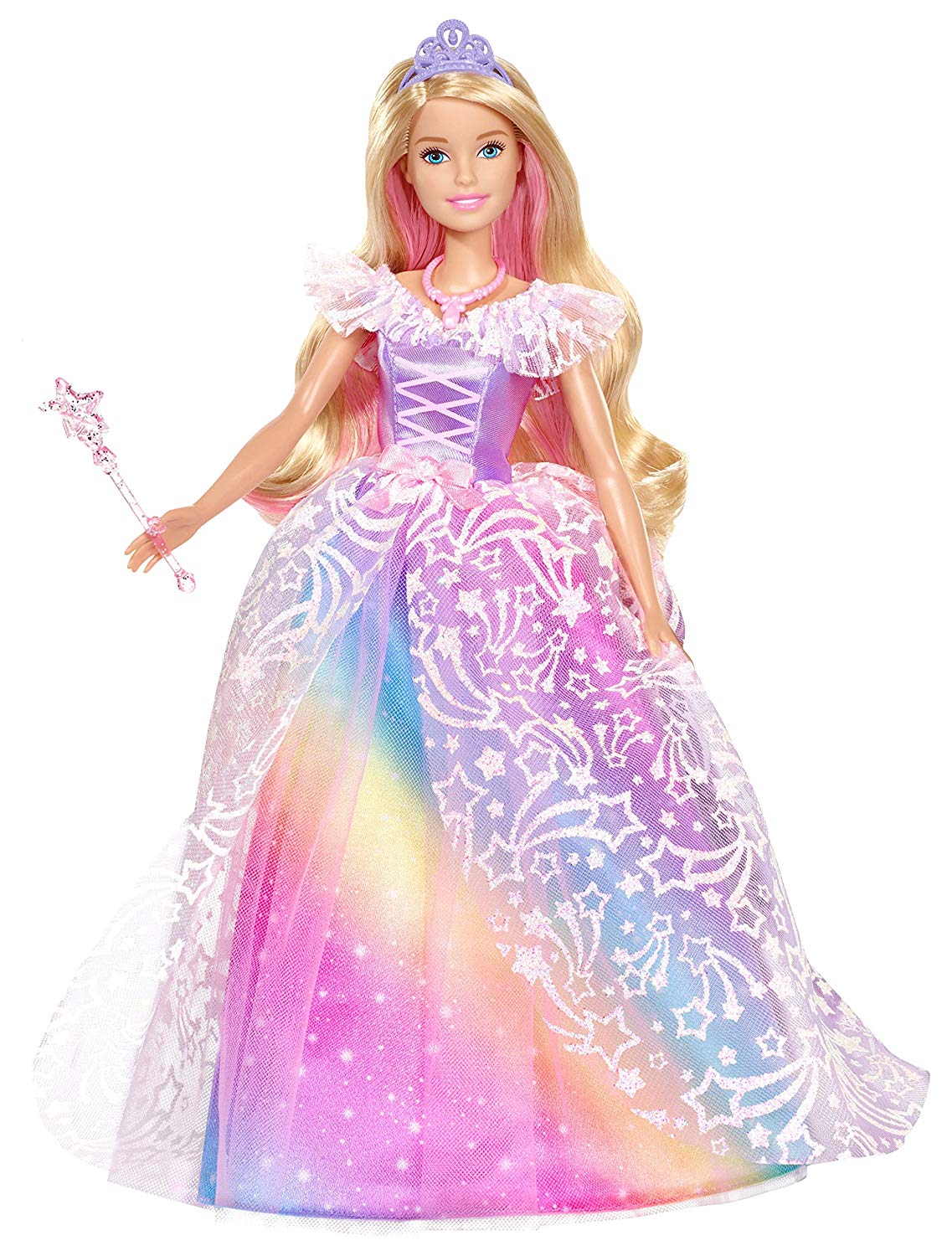 Barbie Dreamtopia poupée Princesse de Rêves avec robe brillante à motifs arc-en-ciel, fournie avec brosse et accessoires, jouet pour enfant, GFR45