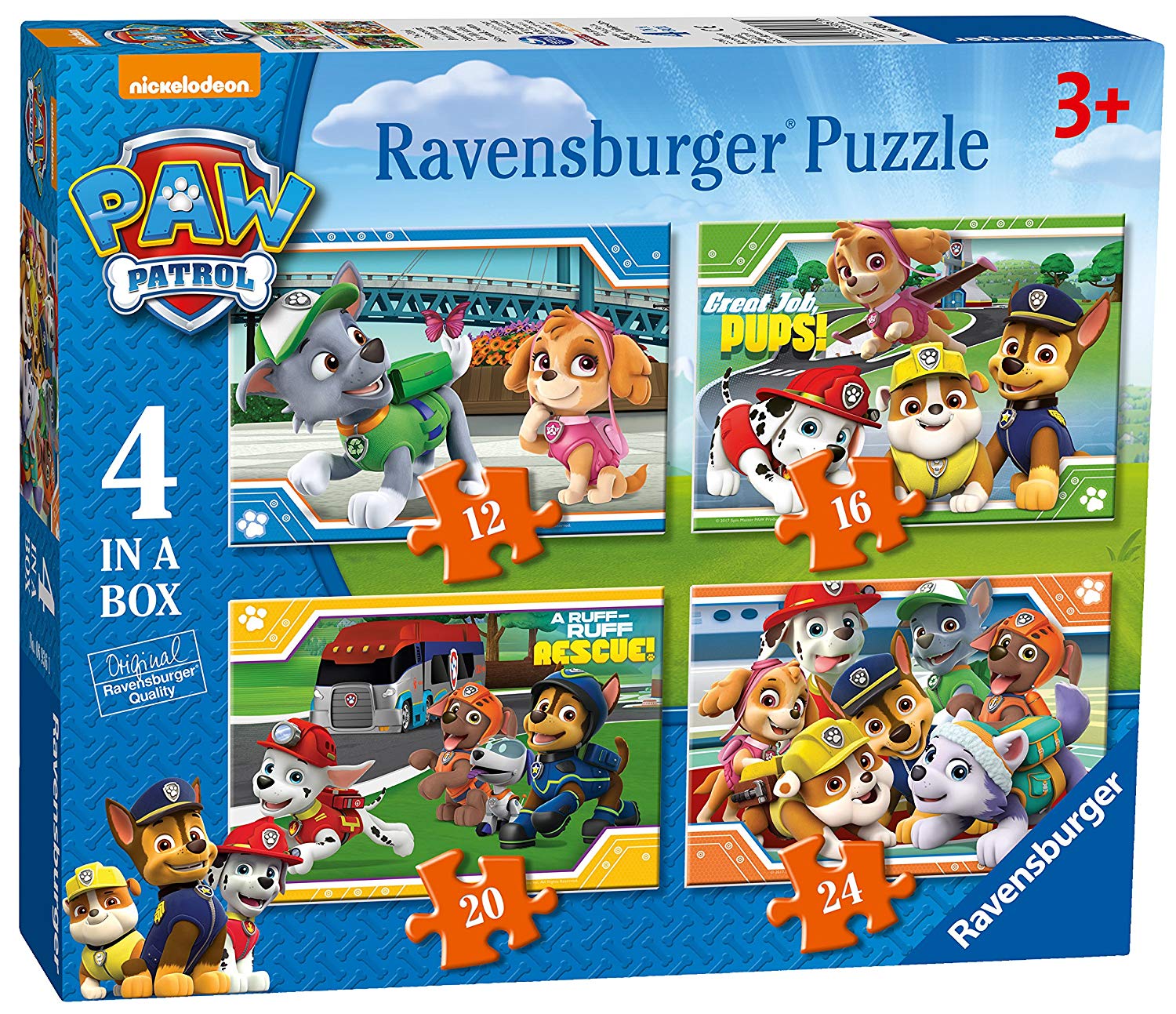 Ravensburger Boîte de 4 Puzzles Pat’Patrouille (12, 16, 20 et 24 pièces)